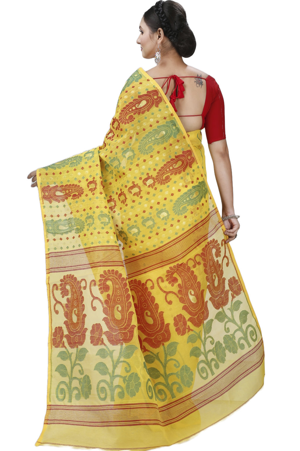 Yellow Pure Cotton Vani Jamdani Saree (1108)